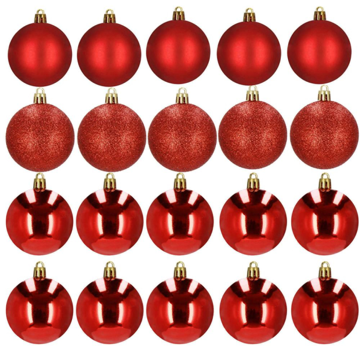 Set globuri de Craciun, 20 bucati, 3 modele, 4cm, rosu [2]