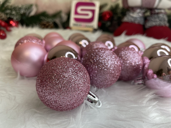 Set globuri de Craciun, 20 bucati, 3 modele, 4cm, roz [13]