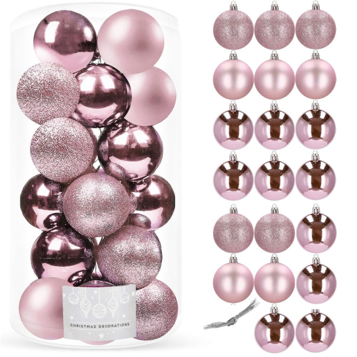 Set globuri de Craciun, 20 bucati, 3 modele, 4cm, roz [8]