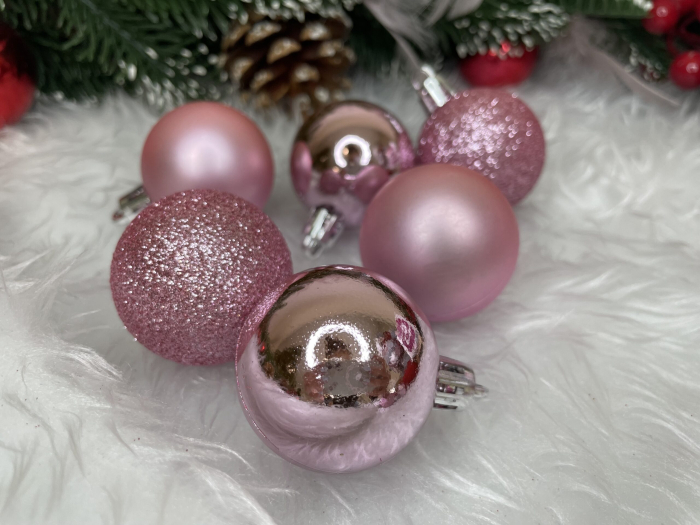 Set globuri de Craciun, 20 bucati, 3 modele, 4cm, roz [18]