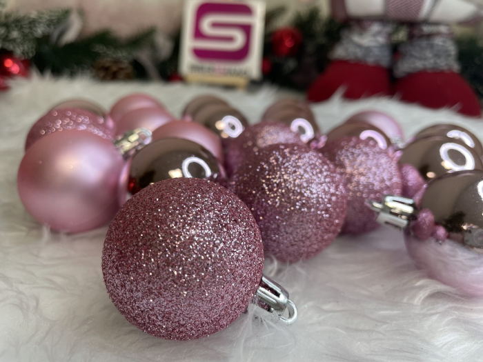 Set globuri de Craciun, 20 bucati, 3 modele, 4cm, roz [14]