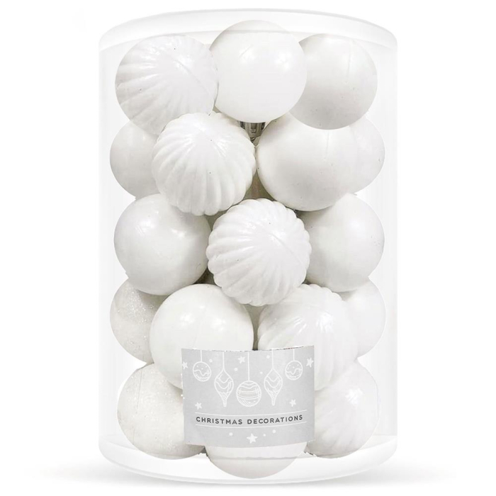 Set globuri de Craciun, 20 bucati, 5 modele, 6cm, alb [1]