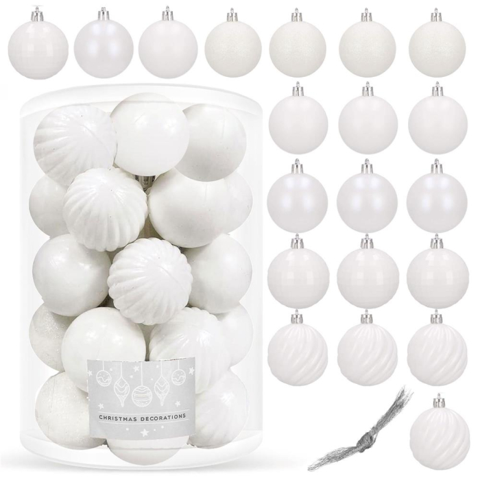Set globuri de Craciun, 20 bucati, 5 modele, 6cm, alb [10]