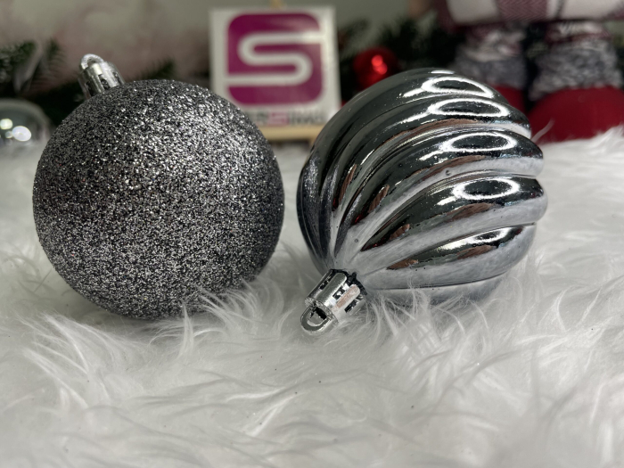 Set globuri de Craciun, 20 bucati, 5 modele, 6cm, argintiu [20]