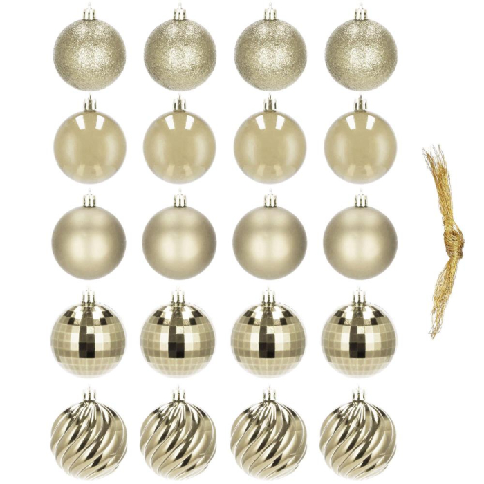 Set globuri de Craciun, 20 bucati, 5 modele, 6cm, auriu [5]