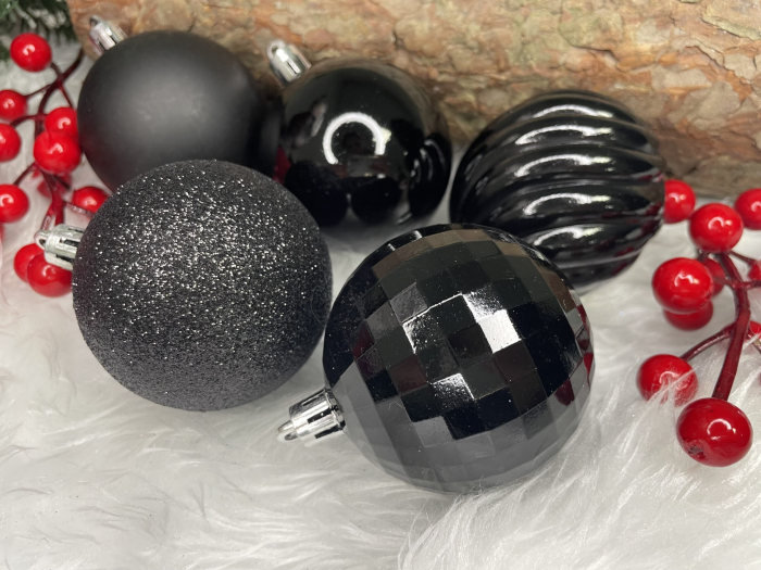 Set globuri de Craciun, 20 bucati, 5 modele, 6cm, negru [20]