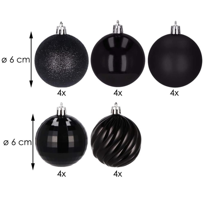 Set globuri de Craciun, 20 bucati, 5 modele, 6cm, negru [9]