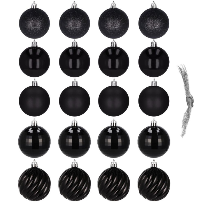 Set globuri de Craciun, 20 bucati, 5 modele, 6cm, negru [2]