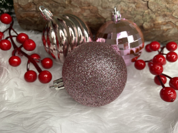 Set globuri de Craciun, 20 bucati, 5 modele, 6cm, roz [18]