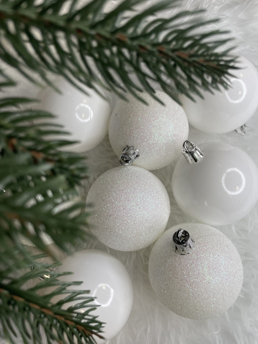 Set globuri de Craciun, 20 bucati, 6cm, alb perlat [20]