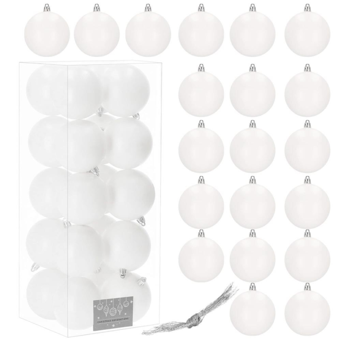 Set globuri de Craciun, 20 bucati, 8cm, alb mat [6]
