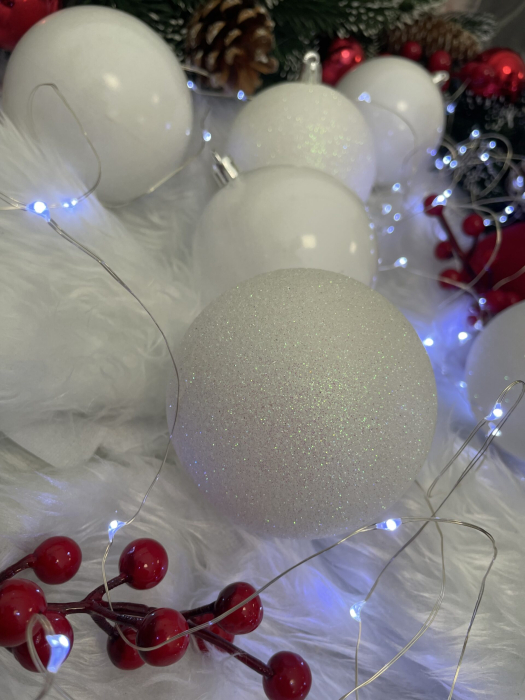 Set globuri de Craciun, 20 bucati, 8cm, alb perlat [11]