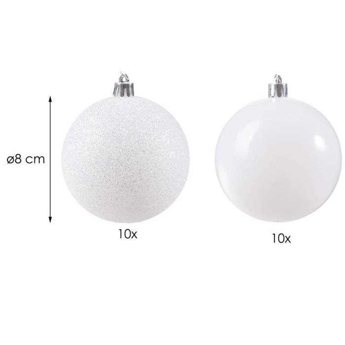 Set globuri de Craciun, 20 bucati, 8cm, alb perlat [7]