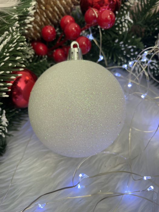 Set globuri de Craciun, 20 bucati, 8cm, alb perlat [9]