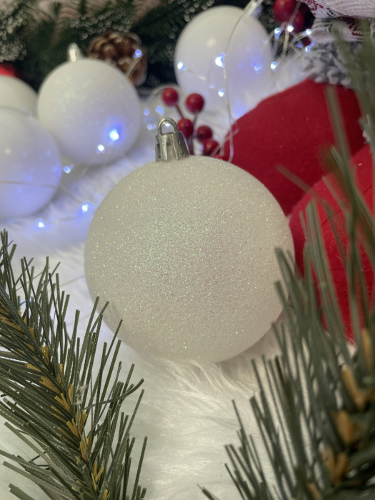 Set globuri de Craciun, 20 bucati, 8cm, alb perlat [12]