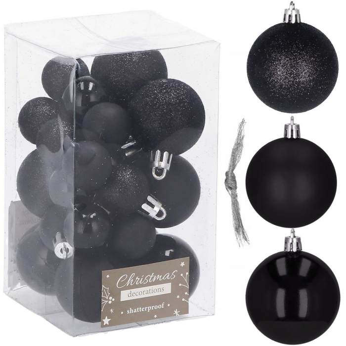 Set globuri de Craciun, 25 bucati, 3 modele, 2,5cm si 4cm, negru [2]