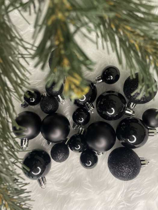 Set globuri de Craciun, 25 bucati, 3 modele, 2,5cm si 4cm, negru [15]