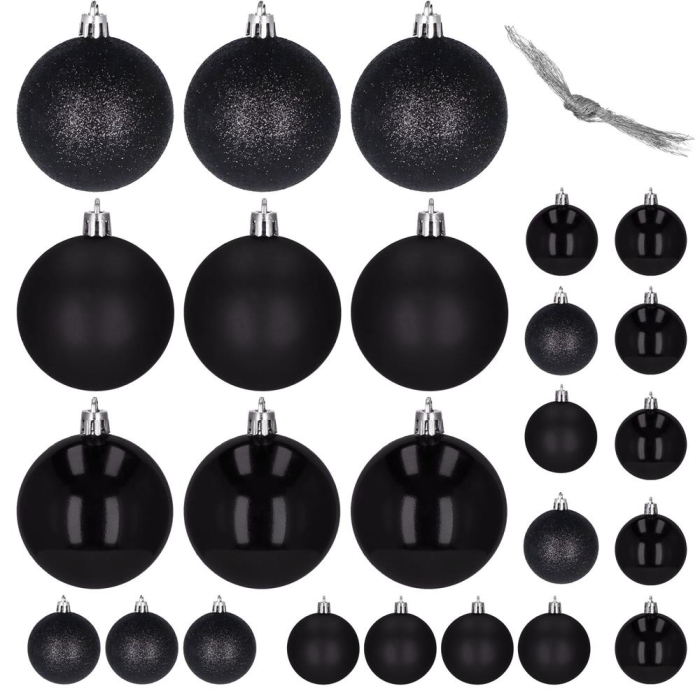 Set globuri de Craciun, 25 bucati, 3 modele, 2,5cm si 4cm, negru [3]