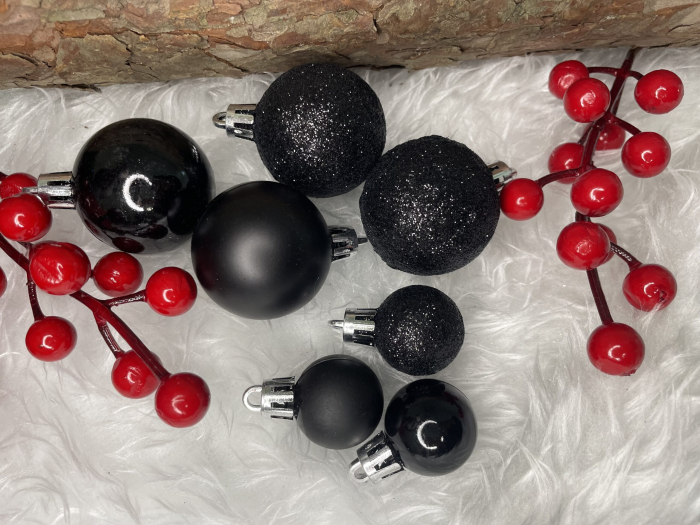 Set globuri de Craciun, 25 bucati, 3 modele, 2,5cm si 4cm, negru [18]