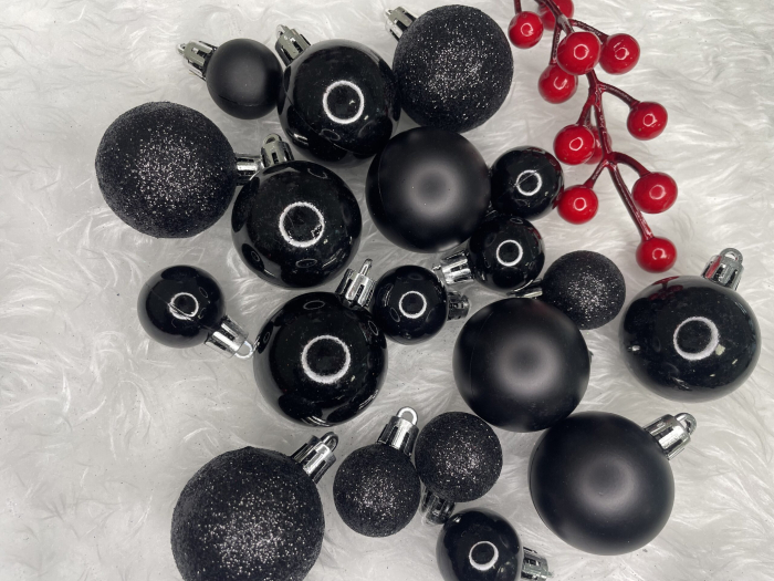 Set globuri de Craciun, 25 bucati, 3 modele, 2,5cm si 4cm, negru [13]
