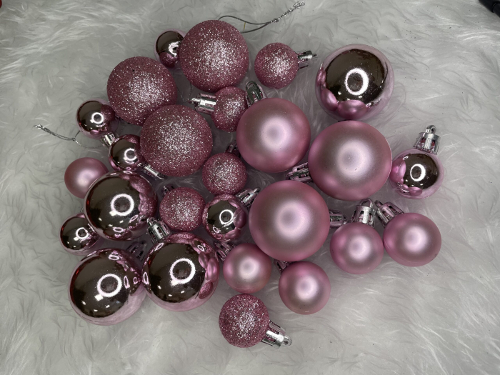 Set globuri de Craciun, 25 bucati, 3 modele, 2,5cm si 4cm, roz [12]