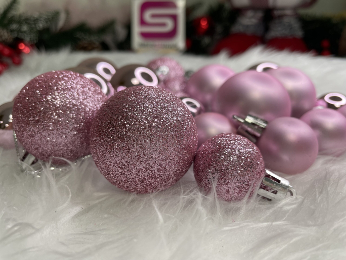 Set globuri de Craciun, 25 bucati, 3 modele, 2,5cm si 4cm, roz [13]