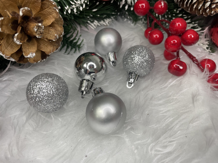 Set globuri de Craciun, 30 bucati, 3 modele, 3cm, argintiu [18]