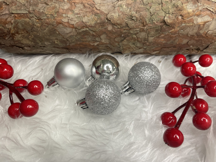Set globuri de Craciun, 30 bucati, 3 modele, 3cm, argintiu [16]