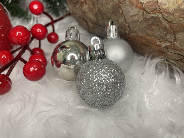 Set globuri de Craciun, 30 bucati, 3 modele, 3cm, argintiu [20]