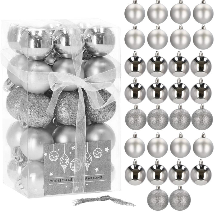 Set globuri de Craciun, 30 bucati, 3 modele, 3cm, argintiu [12]