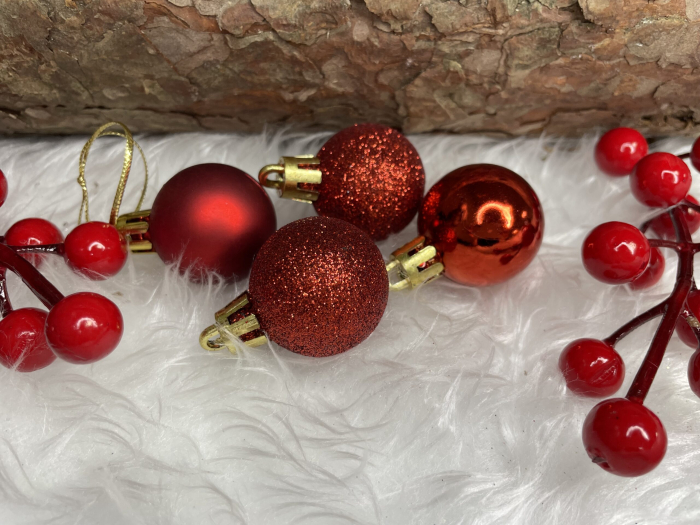 Set globuri de Craciun, 30 bucati, 3 modele, 3cm, rosu [11]