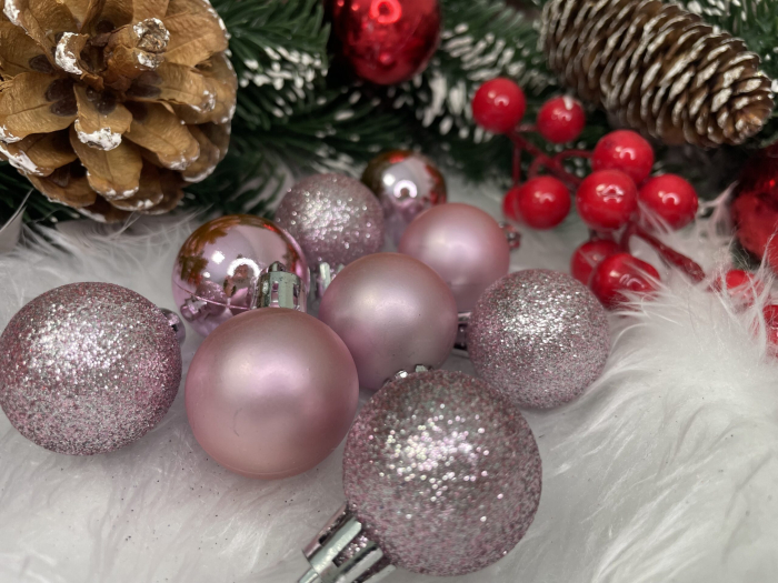 Set globuri de Craciun, 30 bucati, 3 modele, 3cm, roz [16]