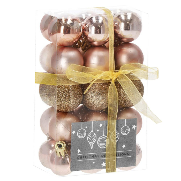 Set globuri de Craciun, 30 bucati, 3 modele, 3cm, roz auriu [1]