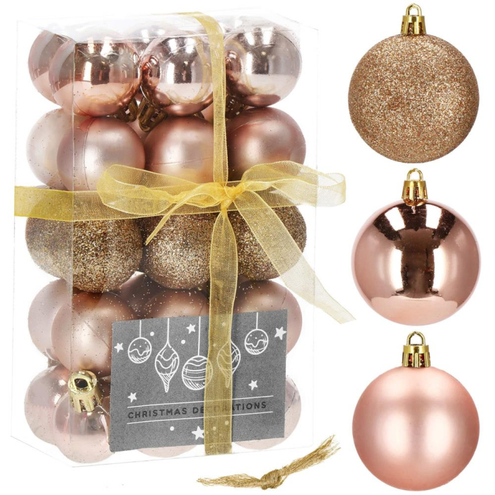 Set globuri de Craciun, 30 bucati, 3 modele, 3cm, roz auriu [8]