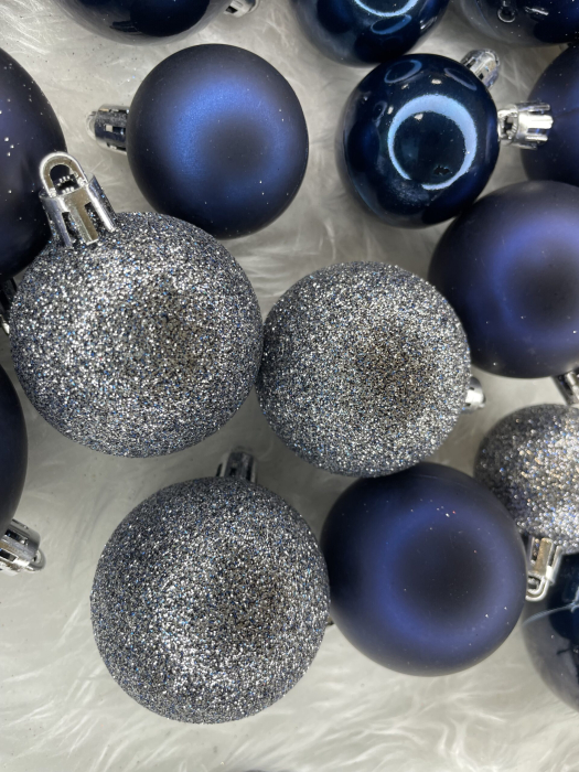 Set globuri de Craciun, 30 bucati, 3 modele, 4/5/6cm, albastru inchis [15]