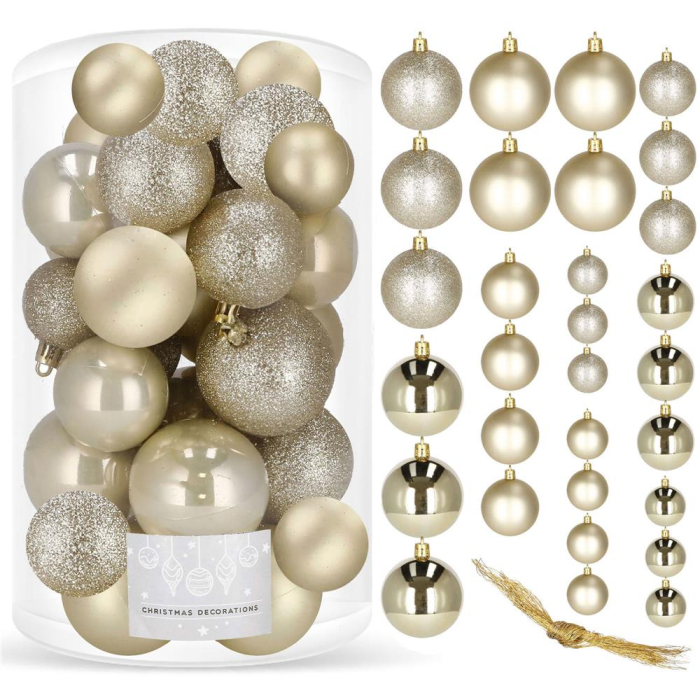Set globuri de Craciun, 30 bucati, 3 modele, 4/5/6cm, auriu [7]