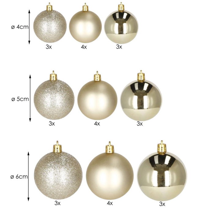 Set globuri de Craciun, 30 bucati, 3 modele, 4/5/6cm, auriu [2]