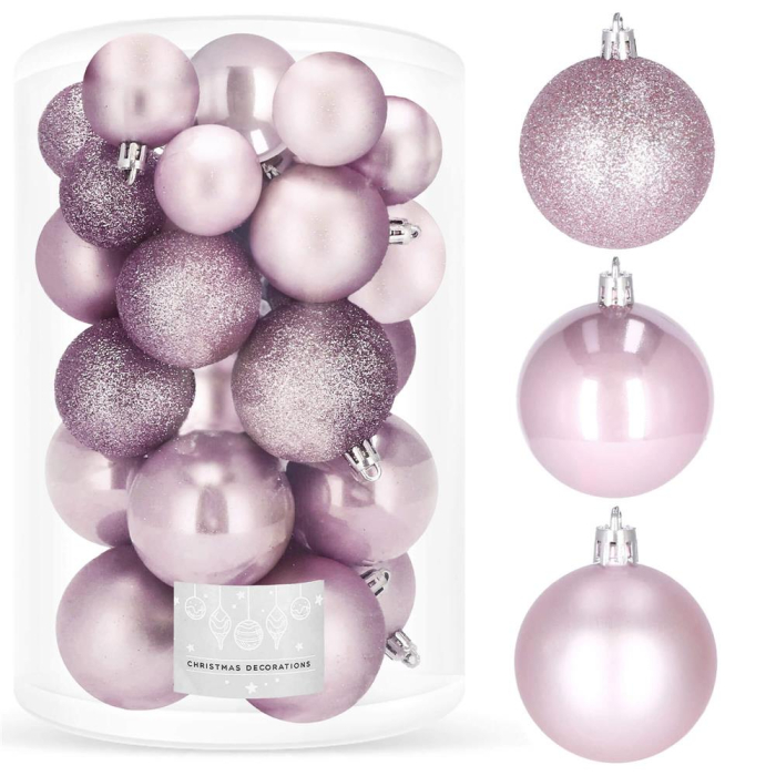 Set globuri de Craciun, 30 bucati, 3 modele, 4/5/6cm, roz [8]