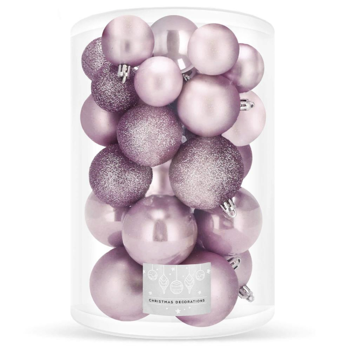 Set globuri de Craciun, 30 bucati, 3 modele, 4/5/6cm, roz [1]
