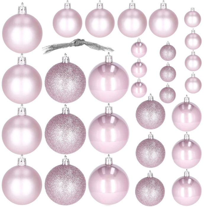 Set globuri de Craciun, 30 bucati, 3 modele, 4/5/6cm, roz [2]