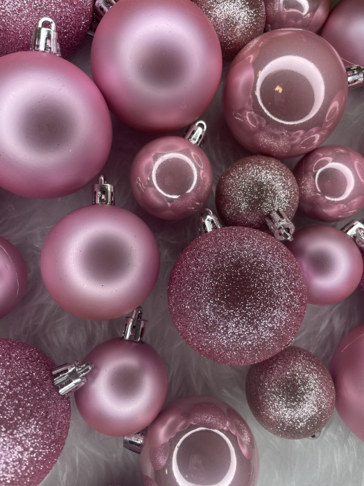 Set globuri de Craciun, 30 bucati, 3 modele, 4/5/6cm, roz [19]