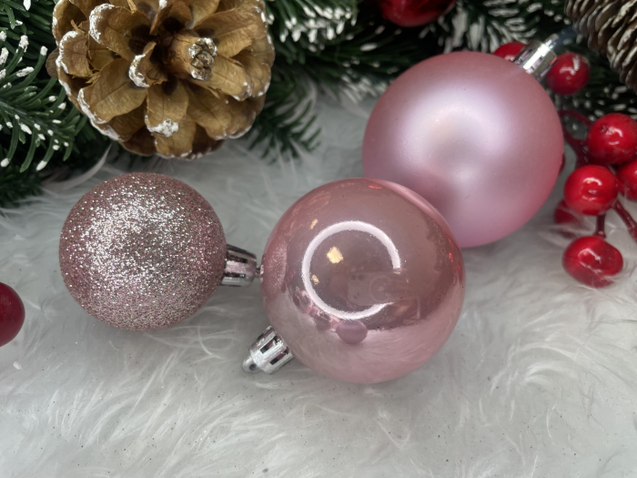 Set globuri de Craciun, 30 bucati, 3 modele, 4/5/6cm, roz [14]