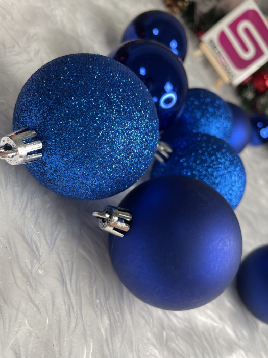Set globuri de Craciun, 30 bucati, 3 modele, 6cm, albastru [12]