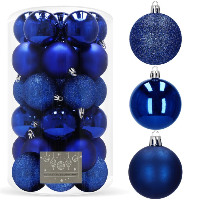 Set globuri de Craciun, 30 bucati, 3 modele, 6cm, albastru [8]