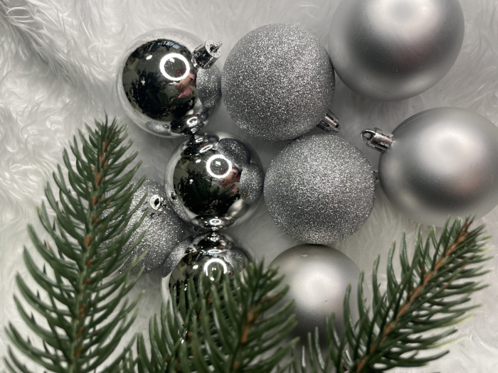 Set globuri de Craciun, 30 bucati, 3 modele, 6cm, argintiu [19]