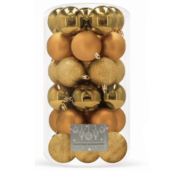 Set globuri de Craciun, 30 bucati, 3 modele, 6cm, auriu [1]