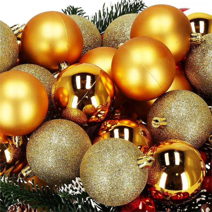 Set globuri de Craciun, 30 bucati, 3 modele, 6cm, auriu [7]