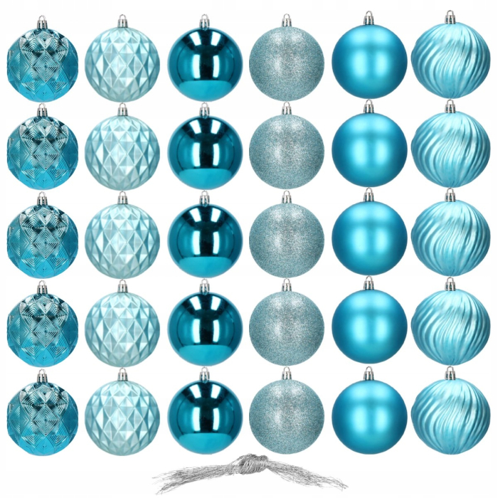Set globuri de Craciun, 30 bucati, 6 modele, 8cm, albastru [10]