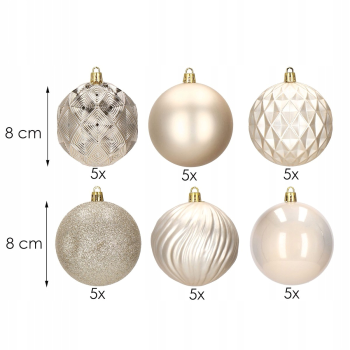 Set globuri de Craciun, 30 bucati, 6 modele, 8cm, auriu [2]
