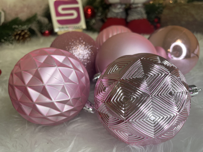 Set globuri de Craciun, 30 bucati, 6 modele, 8cm, roz [19]